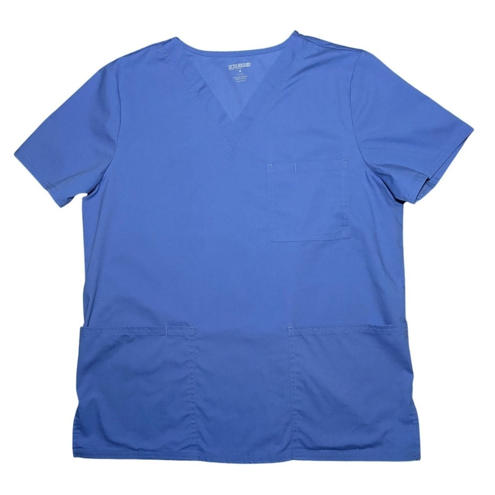 NWOT Scrubstar Premium Womens Workwear V-Neck Scrub Top Blue Size Small